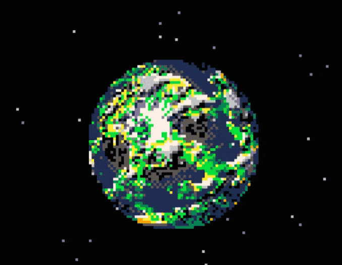 Animated gif of a pixel art planet.