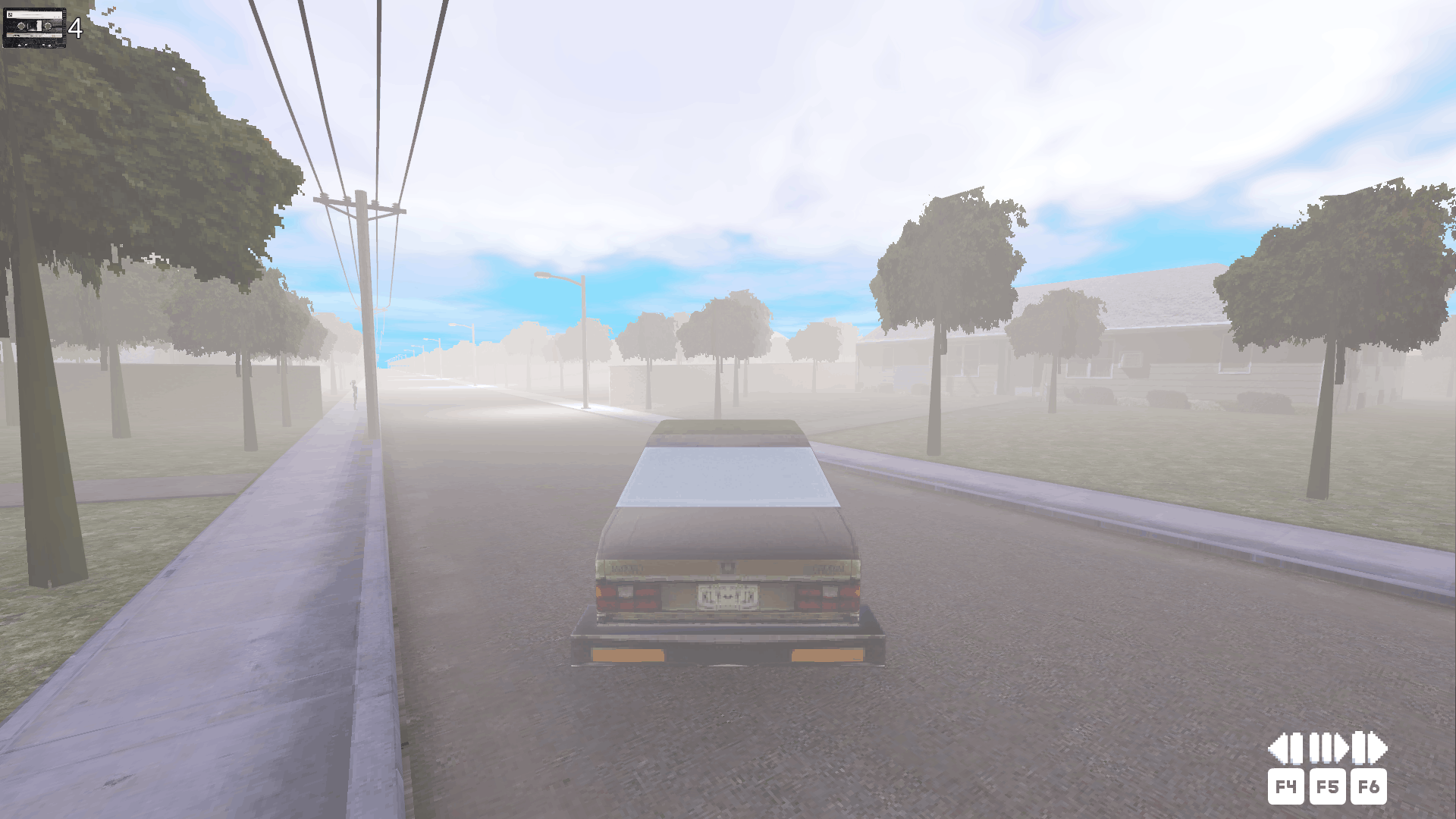 Driving in a car.